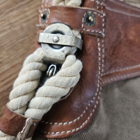 GAP 1969 Vintage Distressed Canvas Brown and Tan Hobo Handbag - Picture 3 of 7